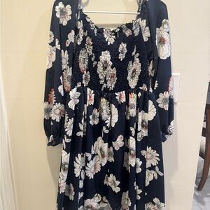 SHEIN Floral Print Mini Dress - Black and White